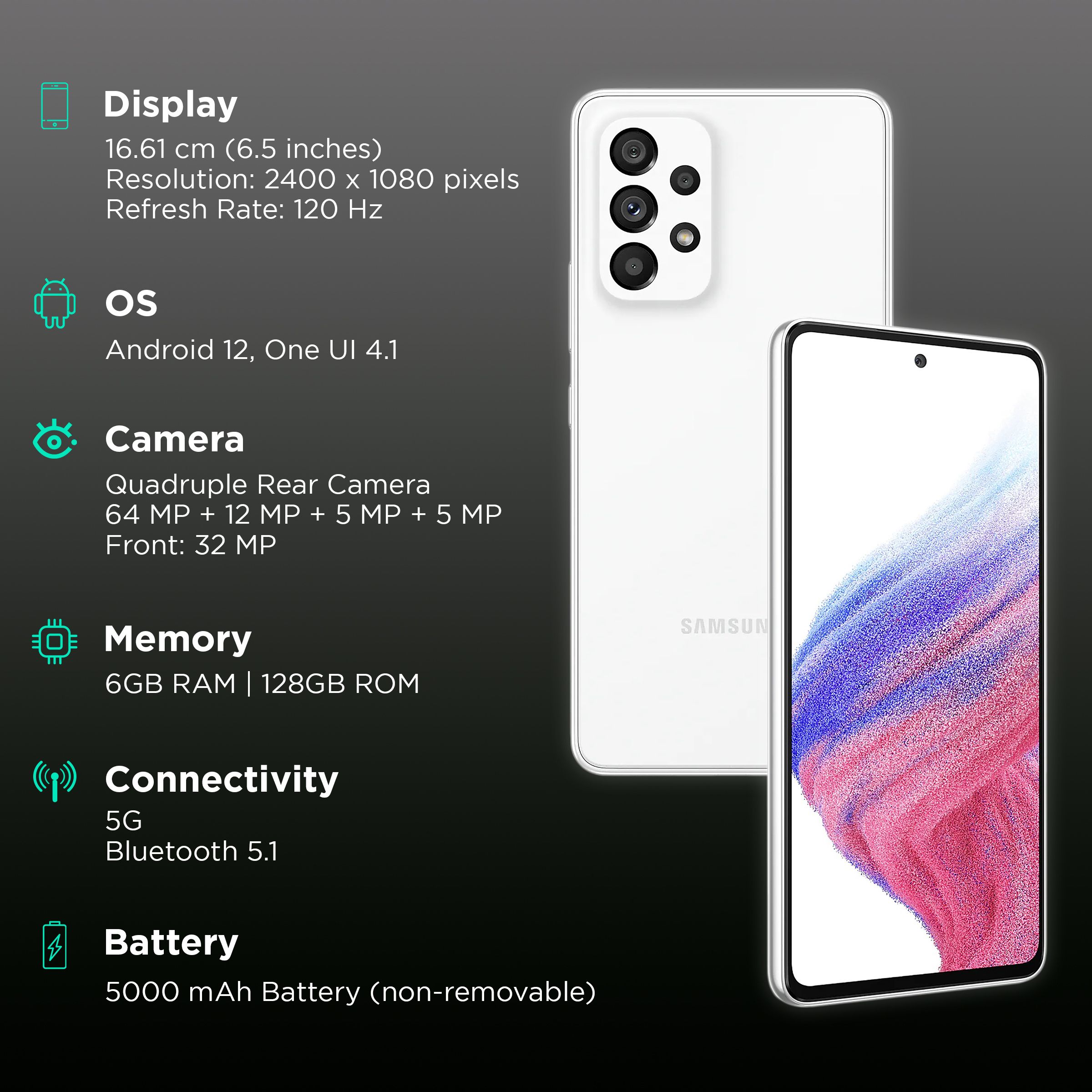 Buy SAMSUNG Galaxy A53 5G (6GB RAM, 128GB, Awesome White) Online